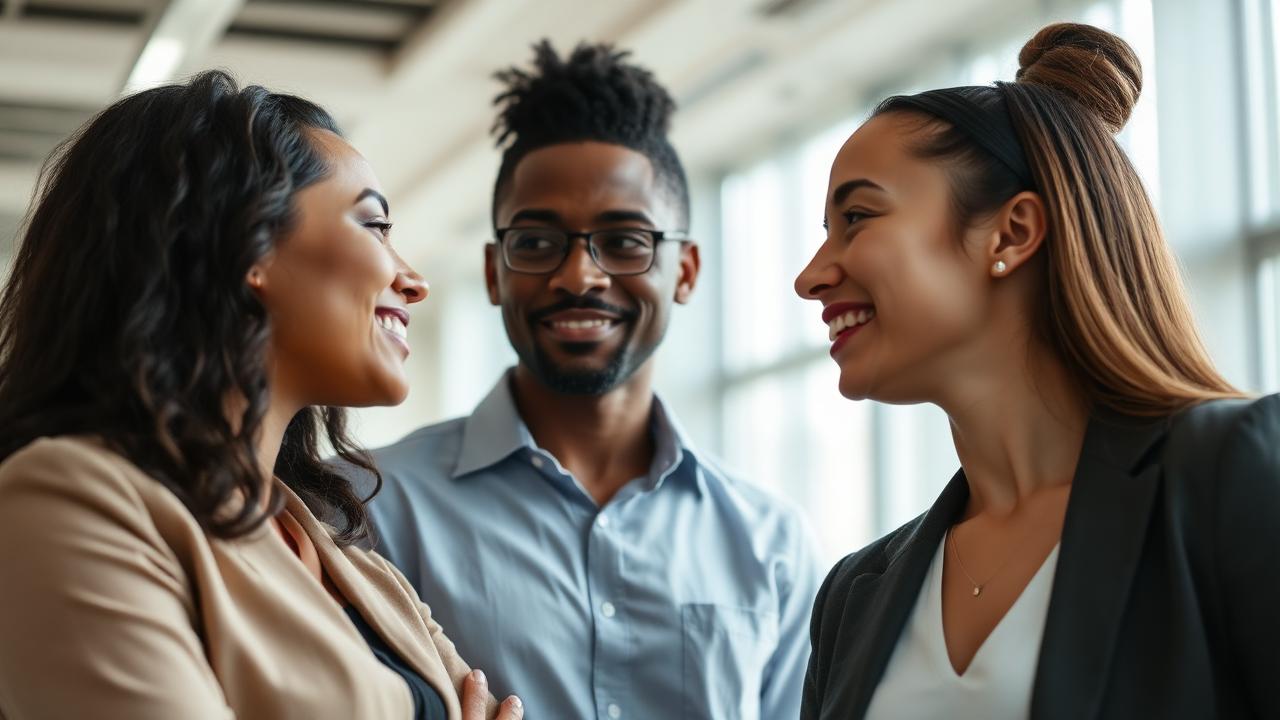 Duas pessoas em diálogo no ambiente de trabalho